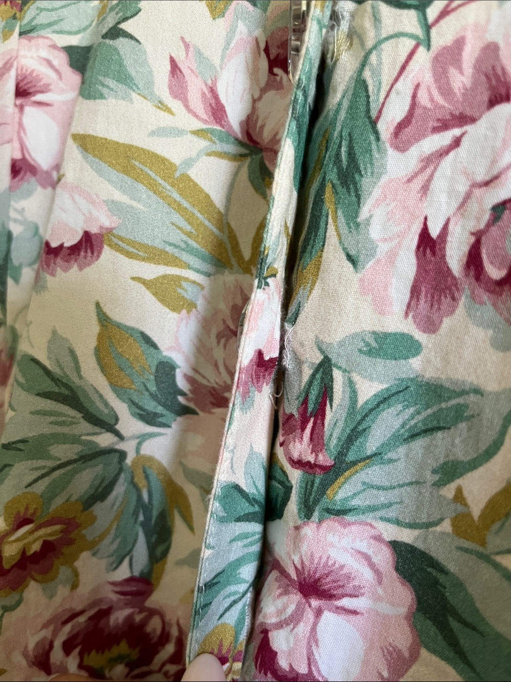 ASOS Puff Sleeve Floral Button-Front Midi Dress in Pink, Green & Cream - Picture 15 of 16